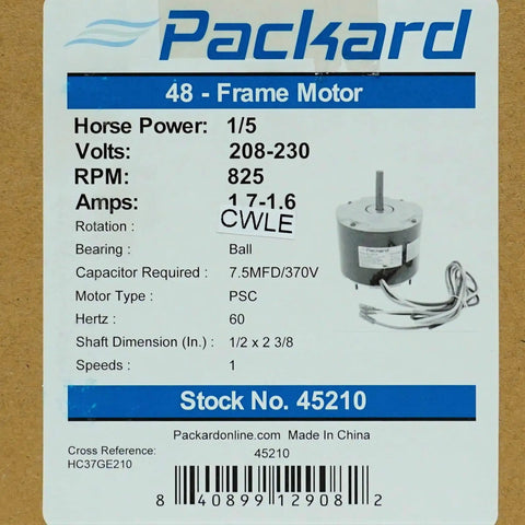 Condenser Fan Motor Replacement For Carrier HC37GE210 1/5 HP 825 RPM 208-230V TE Ball Bearing Direct Replacement specs