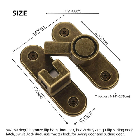 Heavy Duty 90 To 180 Degree Flip Barn Door Lock For Sliding Doors Built Tough Anti Rust Bronze Zinc Alloy Latch Dual Use