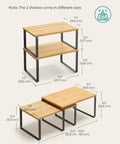 No Sweat Set Of Two Cabinet Organizer Shelves: different sizes shown, engineered wood and metal, ideal kitchen spice rack.