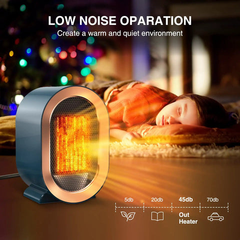 Quiet Ceramic Space Heater For Indoor Use, Portable Electric Desk Heater with 1200W and 800W Heating near sleeping child