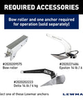 Required accessories graphic for Venta Pontoon Anchor Winch Heavy Duty Electric Bow Mount With 220 Lb Load Capacity, 92 Ft Three Strand Rope, 6 Ft Chain, 400W IP66 Marine Motor, Slackline Sensor Cut Off Switch, Easy Foot Switch Deployment, 12V Power Supply