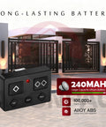 5 Button Gate Opener Remote Transmitter 3 pack with ultra long range up to 1000 feet, shown in front of a residential gate