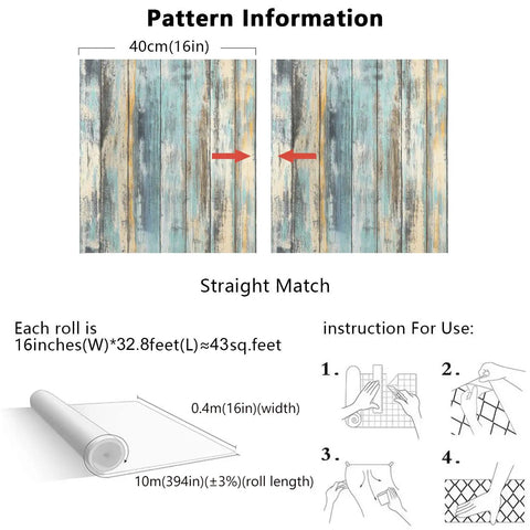 Blue Distressed Wood Grain Self Adhesive Contact Paper Peel And Stick Waterproof Wood Wallpaper roll and application guide