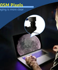 Astrophotography Camera For Beginners With 7.05MP IMX415 Sensor USB 3.0 showing Moon image on laptop in low light setting.