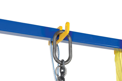 Built Like A Tank Double Sling Rack Hook For Industrial Storage With Bright Yellow Finish Super Slick Two Sided Design Fits Existing Rails Perfectly For Stress Free Hanging