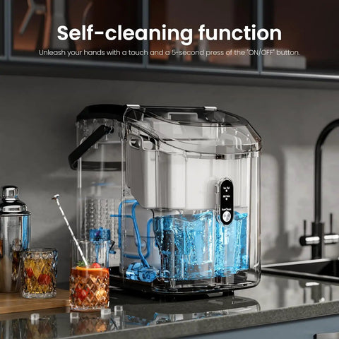 Chewable Nugget Ice Maker Countertop 35 Lbs Per Day Portable Sonic Ice Machine with self-cleaning function in modern kitchen