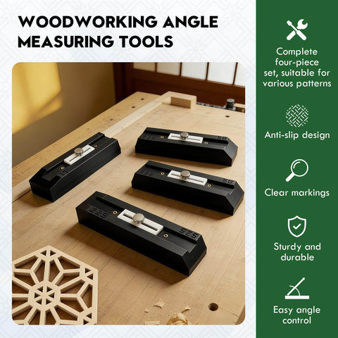 4 Piece Kumiko Joinery Jig Set With Multi Position Angle Guide Rails For Precision Woodworking Clamps And Crafting Projects shown in workshop setting