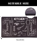 Washable Anti Fatigue Kitchen Mat 17 By 29 Inch Cushioned Foam Runner With Non Slip Ergonomic Comfort featuring kitchen utensils and text design.