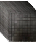 DIY Self Adhesive Peel And Stick Backsplash Tiles In Brushed Aluminum Finish For Kitchen Walls, 11 Sheets, 11.41 By 11.41 Inches, No Grout Metal Mosaic Sticker For Easy Install, shown stacked.