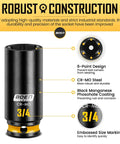 Super Tough Three Eighths Inch Drive Impact Socket Set Packing Sixty Seven Pieces Of Metric And Sae Shallow Deep And Swivel Sockets Complete With Extension Bars Adapters And Universal Joint Built From Solid Cr Mo Steel, 3/4in CR-MO socket