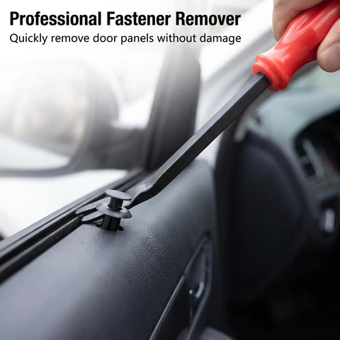 100 Piece Car Rivets Fasteners Kit With 6.3mm 8mm 9mm 10mm Multi Size Bumper Retainer Clips, Heavy Duty Plastic Auto Fastener Set For Cars And Trucks, Black, red fastener remover lifting a panel clip