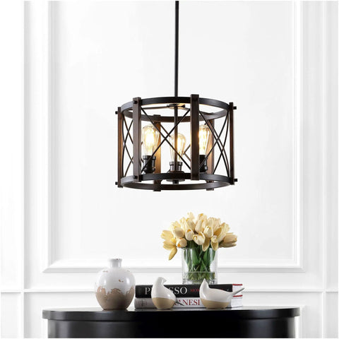 Oil Rubbed Bronze 30 Inch 5 Light Farmhouse Drum Pendant Light With Dimmable LED Bulbs Included, Iron Basket Shade, Industrial Chandelier