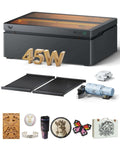WeCreat Vision Pro 45W laser engraver and cutter with full enclosure, front view showing Rotary Pro and HD camera.