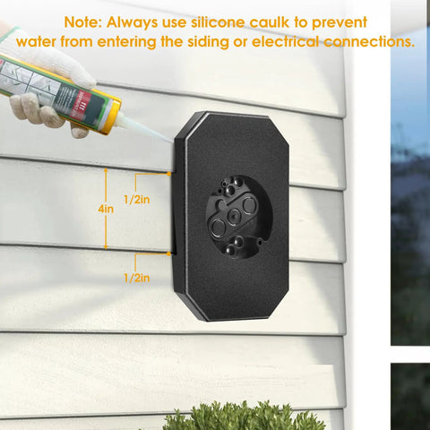 Outdoor Light Mounting Block For One Half Inch Lap Siding, Fits Double Vinyl Siding, T111, HardiePlank Lap Siding, And Flat Surfaces, Easy DIY Exterior Light Install, Sturdy Weatherproof Mount. Black mount with built-in box on lap siding, 10.23 x 6.53 x 1.1 in