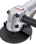 Close-up of Heavy Duty Pneumatic Angle Grinder Four Inch Generating Kickass Eleven Thousand Rpm Torque for precise metal cutting.