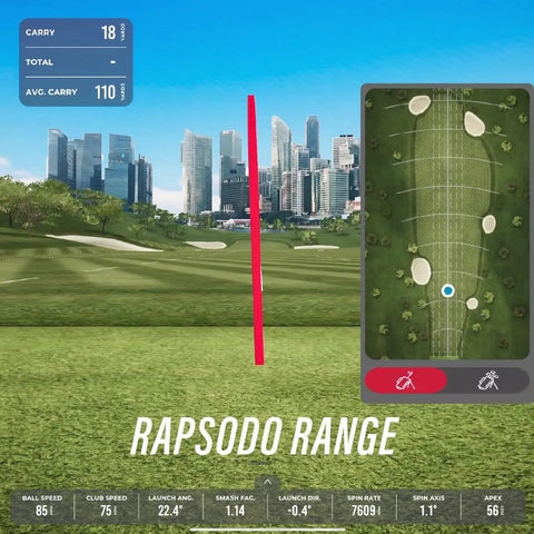 Golf simulator display with shot data and trajectory for Launch Monitor Golf Simulator And Swing Trainer With Shot Tracker For Home And Driving Range, 15 Key Metrics Measured, Doppler Radar And Dual Camera Tech, Pro Grade Golf Training Aid Includes 3 ProV1 Balls