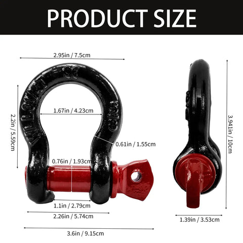 Six Pack Five Eighth Inch D Ring Shackles With Three Quarter Inch Red Screw Pins Heavy Duty Recovery Gear 3.25 Ton 7,165 Lb Working Load Limit Value Set For Tough Jobs, black shackle size chart