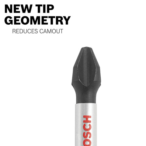 New tip geometry of Impact Tough Phillips bit from Eight Piece 2 Inch Impact Tough Phillips Power Bits Set With Clip For Custom Case Rig That Delivers Ten Times Life Vs Standard Bits Xtended Torsion Zone Absorbs Big Torque Tilt In Tilt Out Case Accessory For Easy Swapping.