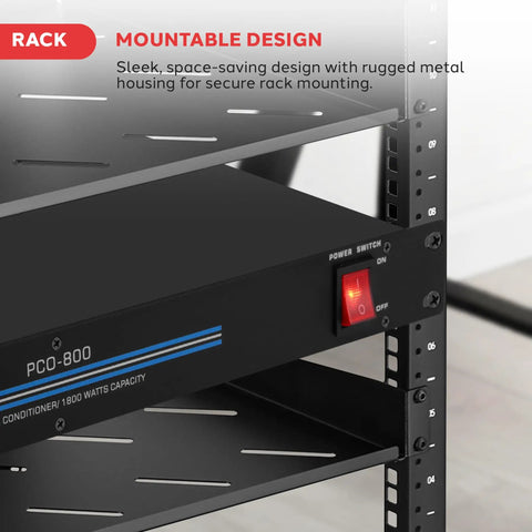 Rack Mount Power Conditioner With 1800W Capacity, 8 Outlets, 19 Inch Enclosure, Surge Protection And Noise Suppression For Studio Gear