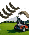 Brake Shoes For EZGO Golf Cart 1997 Up Medalist Gas And 2008 Up Steel Replacement Parts 4 Pack with golf cart background