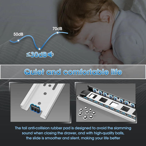Quiet and comfortable life with Beefy Full Extension Drawer Slides 100 Lb Load Side Mount Ball Bearing Rails, 19.69 Inch Base Length Silver