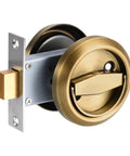 Front view of Brass Finish Round Recessed Pull Handle Knob 4.8mm Hidden Concealed Mounting for sliding doors and drawers, brushed style