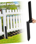 Heavy Duty Fence Post Repair Kit 2 Pack Thickened Metal Fence Anchors for Metal and Wood Posts shown next to fence