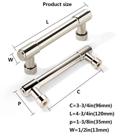 Dimensions of Top Tier Polished Nickel Cabinet Pulls Center To Center 3-3/4 Inch 96Mm Gang Pack 10 Heavy Duty Zinc Alloy.