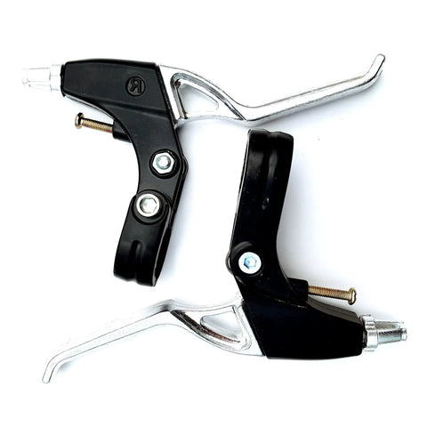 Brake levers from Beefed Up Front And Rear 160mm Disc Brake Kit For 80cc Gas Motorized Bicycle with adapters visible