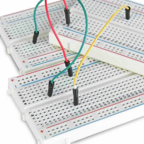 No Sweat Prototyping 20 Pack Solderless Breadboard 830 Points Kit For Arduino And Raspberry Pi Diy showing jumper wires and connection points.