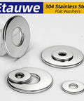 M6 Stainless Steel Flat Washers Set 50 Pieces For Industrial Automotive And Home Use Durable 304 Grade Stainless Steel With Rust Proof Corrosion Resistant Flat Bearing Surface Perfect For Quick Fixes And Everyday Fastening Etauwe displayed on white background