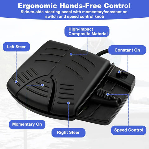 Slick Corded Trolling Motor Foot Pedal With 18 Ft Cable For 12V And 24V Bow Mount Rigs smooth side to side steer control features.