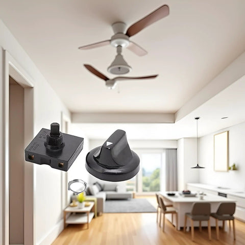 4 Position Rotary Fan And Light Wall Control With 3 Speed Settings And Off, shown in a modern room setting.