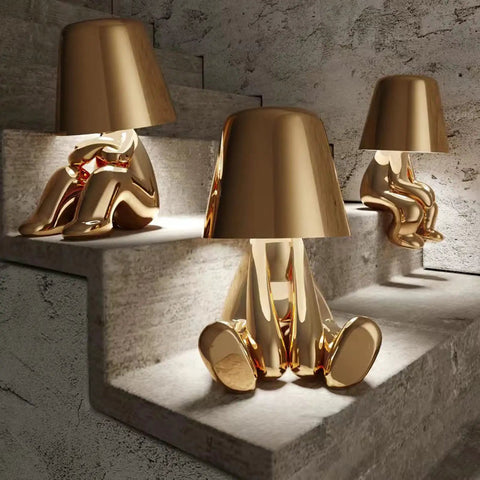 Gold Decor Thinker Statue Bedside Table Lamp With USB Port, Touch Control LED Night Light on modern concrete stairs