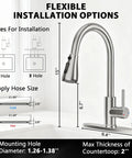 Top Shelf Brushed Nickel Kitchen Faucet With Pull Down Sprayer And Three Spray Modes Built From Solid Stainless Steel for installation dimensions.