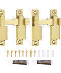 Two Pack 90 To 180 Degree Barn Door Lock Latches With Screws And Glue For Easy Install In Gold Tone For Windows Cabinets
