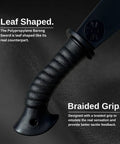 Durable Polypropylene Barong Style Black Sword For Training With Realistic Balance and Safe Sparring, close-up of braided grip.