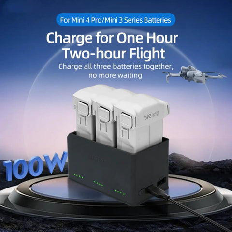 Three Battery Charging Hub for DJI Mini 3 Mini 3 Pro and Mini 4 Pro drones fast charge dock with safety features