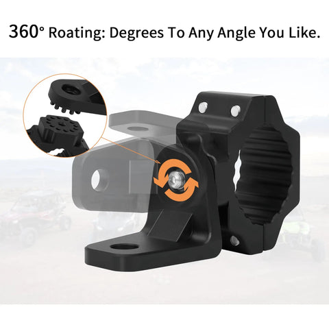 Heavy Duty UTV Flag And Light Bar Mount Bracket With Smooth 360 Rotation For 1.75 To 2 Inch Roll Bars showing rotational feature and design.