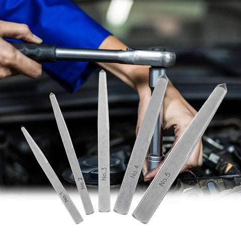Straight Fluted Screw Extractor Set, Five Pieces for Damaged Bolts and Broken Screws, Easy Out Bolt Extractor Kit shown with wrench