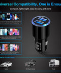Road Ready Dual Port Usb Car Charger Two Pack Four Point Eight Amps Fast Charging Adapter for smartphones in a compact design.