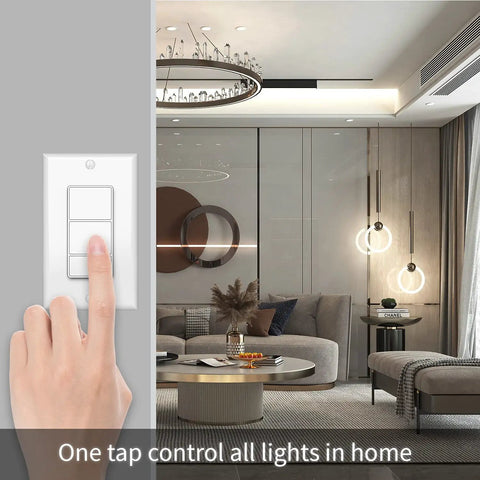 800 Series Z Wave Scene Controller With Four Buttons in modern living room for light control, features SmartStart Ready and S2 Security