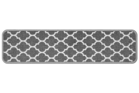Skid Resistant Carpet Stair Treads Set Of Fifteen With Moroccan Trellis Pattern In Misty Gray And Linen White 9 By 36 Inches Durable Non Slip Rubber Backing