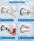 Installation steps for Three Piece Shower Knob Replacement Set With Bathtub Spout And Four In One Tub Adapter Kit.