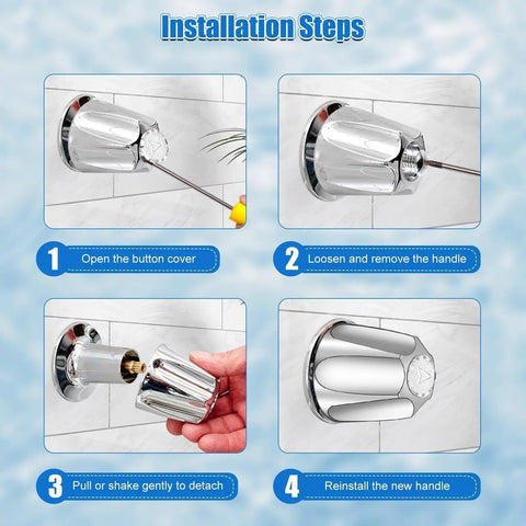 Installation steps for Three Piece Shower Knob Replacement Set With Bathtub Spout And Four In One Tub Adapter Kit.