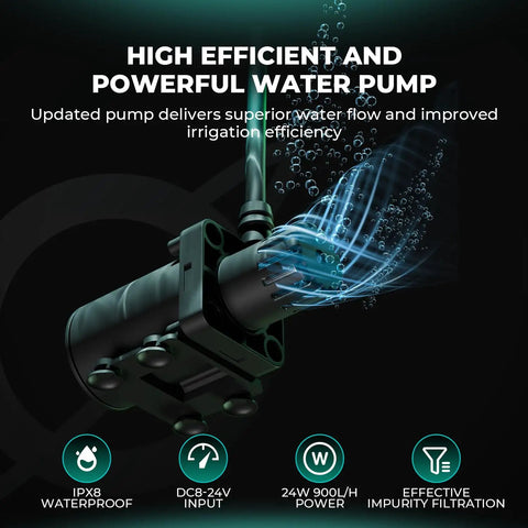 Auto Drip Irrigation Kit With 13 Gallon Foldable Bucket, 24W Upgraded Pump, 8 Drip Emitters, showcasing the efficient pump.