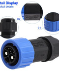 Beast Mode Waterproof M23 Connector With IP67 Rating For Outdoor Motorcycle And Ebike Charger Sockets featuring blue male plug design close-up.