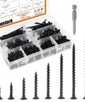 Massive 390 Piece No 7 Coarse Thread Drywall Screws Set With Phillips Drive Black Oxide Finish Bugle Head assorted sizes