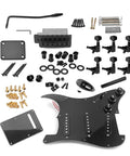 ST Style Electric Guitar DIY Kit with prewired pickguard, bridge, SSS pickups, no soldering design, screws, and all accessories.