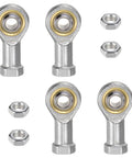 4 Pack 8mm Rod End Bearings M8x1.25 Right Hand Female Thread Self Lubricating Joint for Linkages, Heavy Duty Metric Spherical Bearings with 14 Degree Misalignment, 12.9 kN Static and 11.6 kN Dynamic Load Capacity silver rod ends with nuts